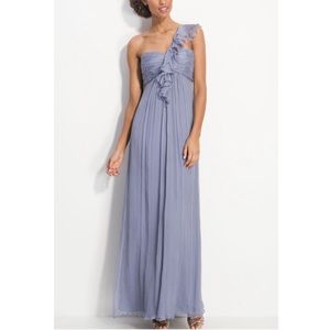 Amsale 100% SILK One Shoulder Evening Gown Navy 2